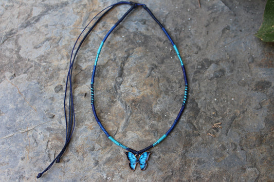 Butterfly Adjustable Necklace/ Blue